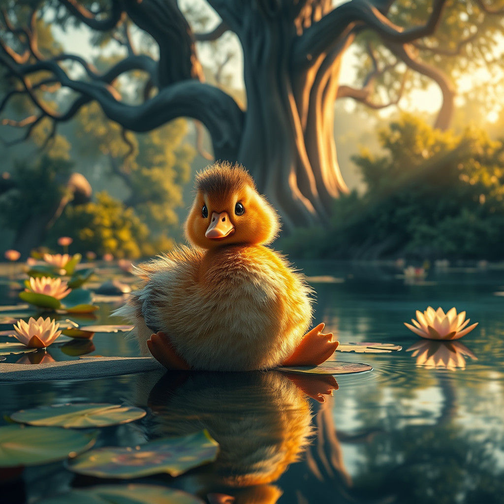 Duck on Pond in Atmospheric Matte Painting Style