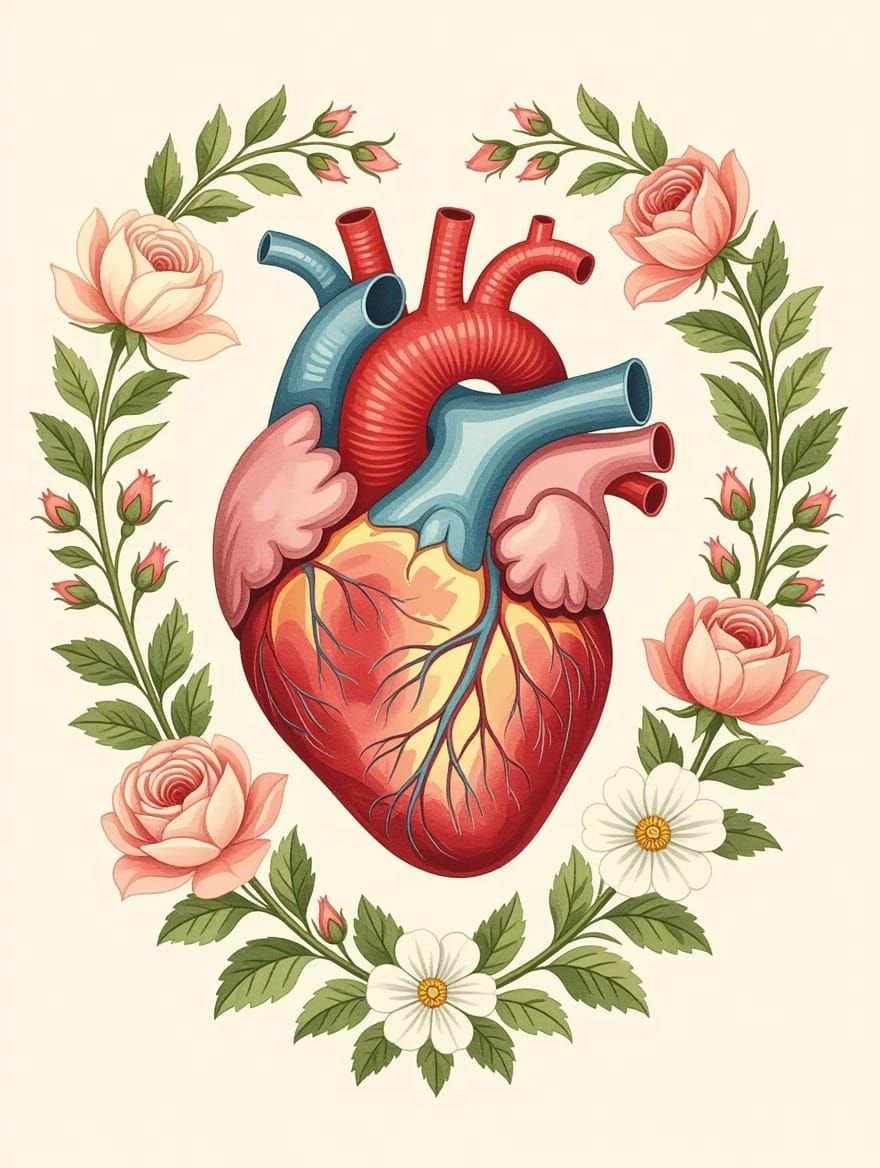 Romantic Watercolor Heart within Floral Design