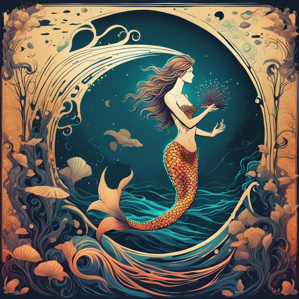 Glowing Mermaid Silhouette in Detailed Matte Painting