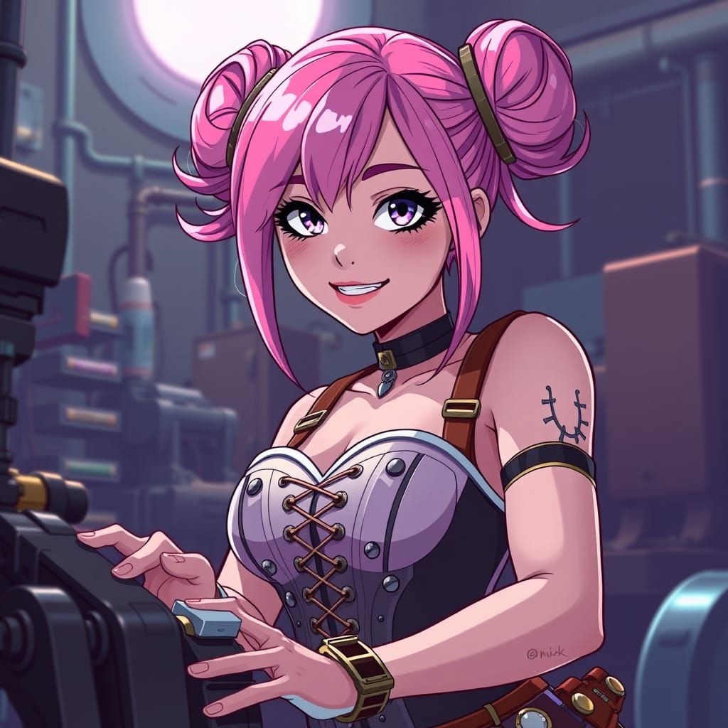 Steampunk Inventor in Cel-Shaded Style