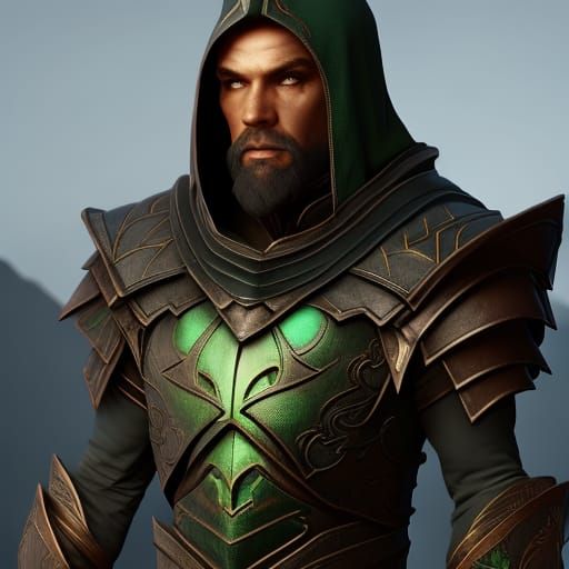 Half-Elf Rogue in Hooded Armor: Fantasy Art