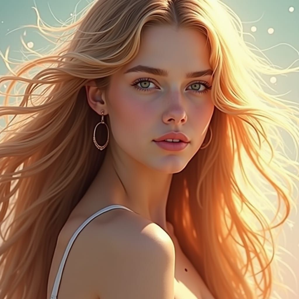 Ethereal Portrait of Woman with Flowing Hair