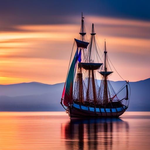 Spanish Galleon on Lake Chapala at Sunset