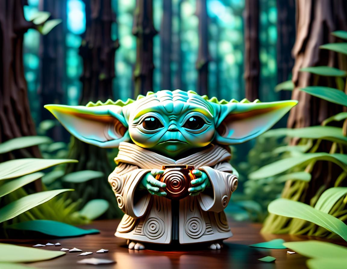 Baby Yoda Sculpture in 3D Plastic Art