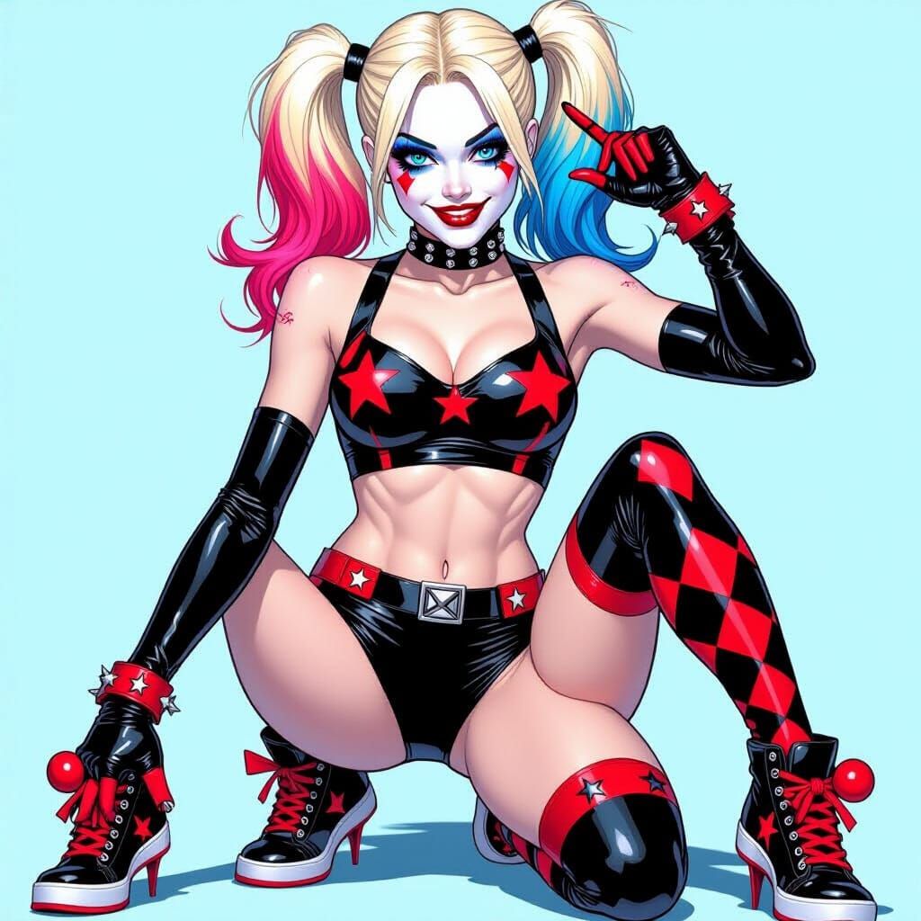 Harley Quinn in Black and Red Latex Outfit