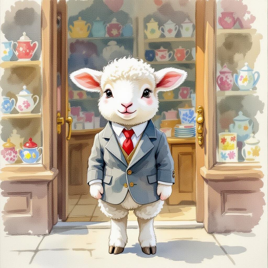 Lamb Awaits Interview in Beatrix Potter Style