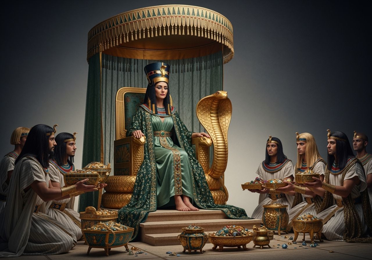 Egyptian Queen on Golden Cobra Throne, Studio Lighting