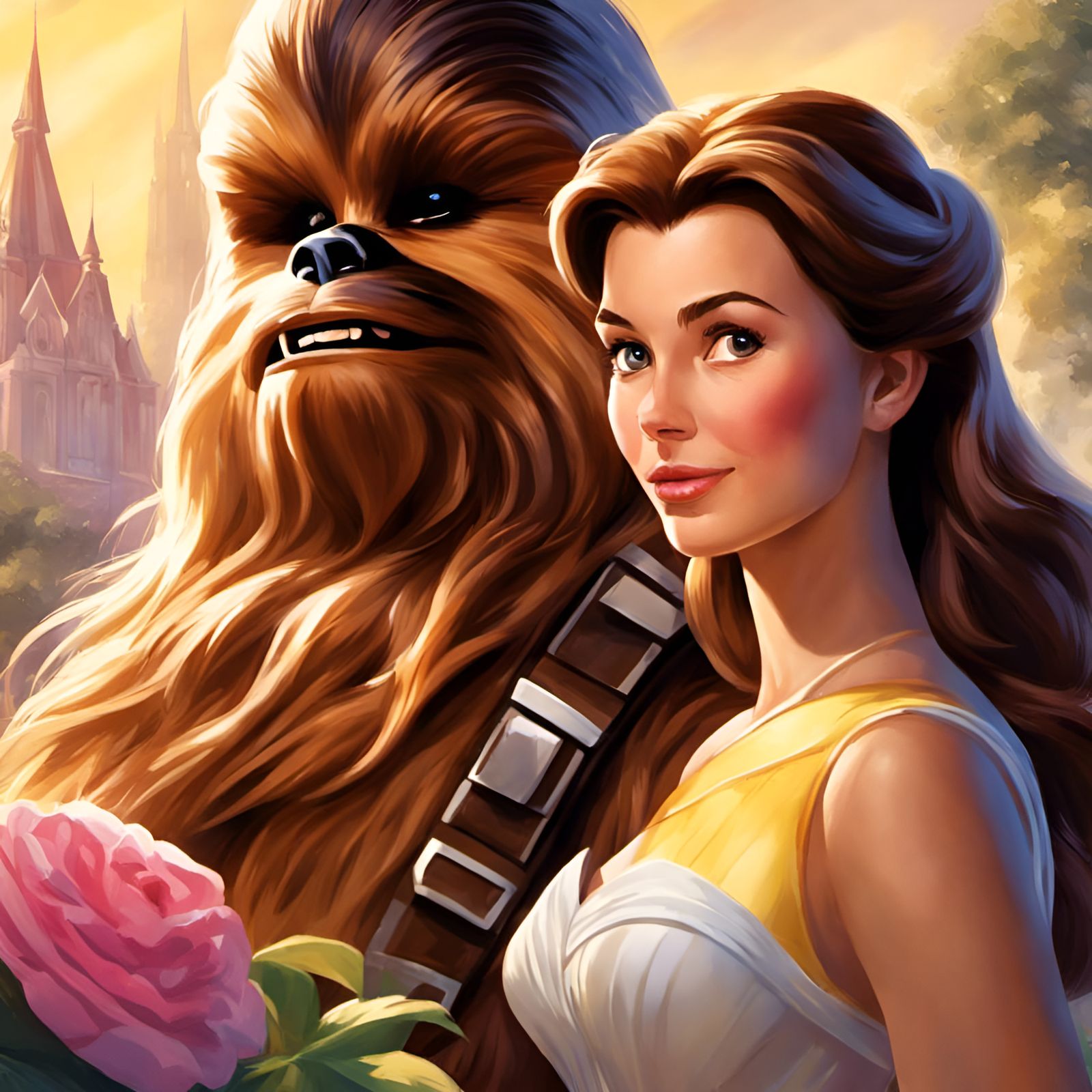 Belle and Chewbacca Portrait in Comic Book Style
