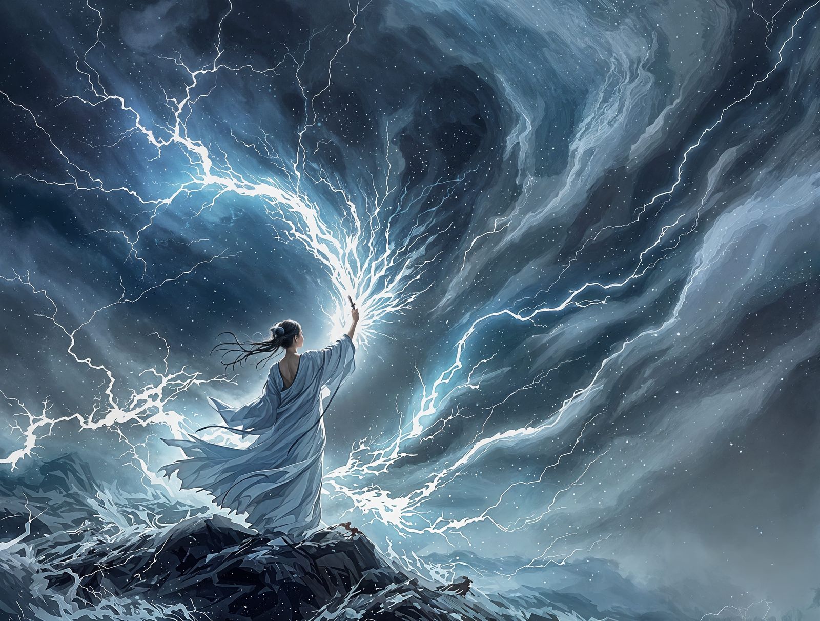 The Calligrapher of Tempests in Dark, Fantasy Digital Art