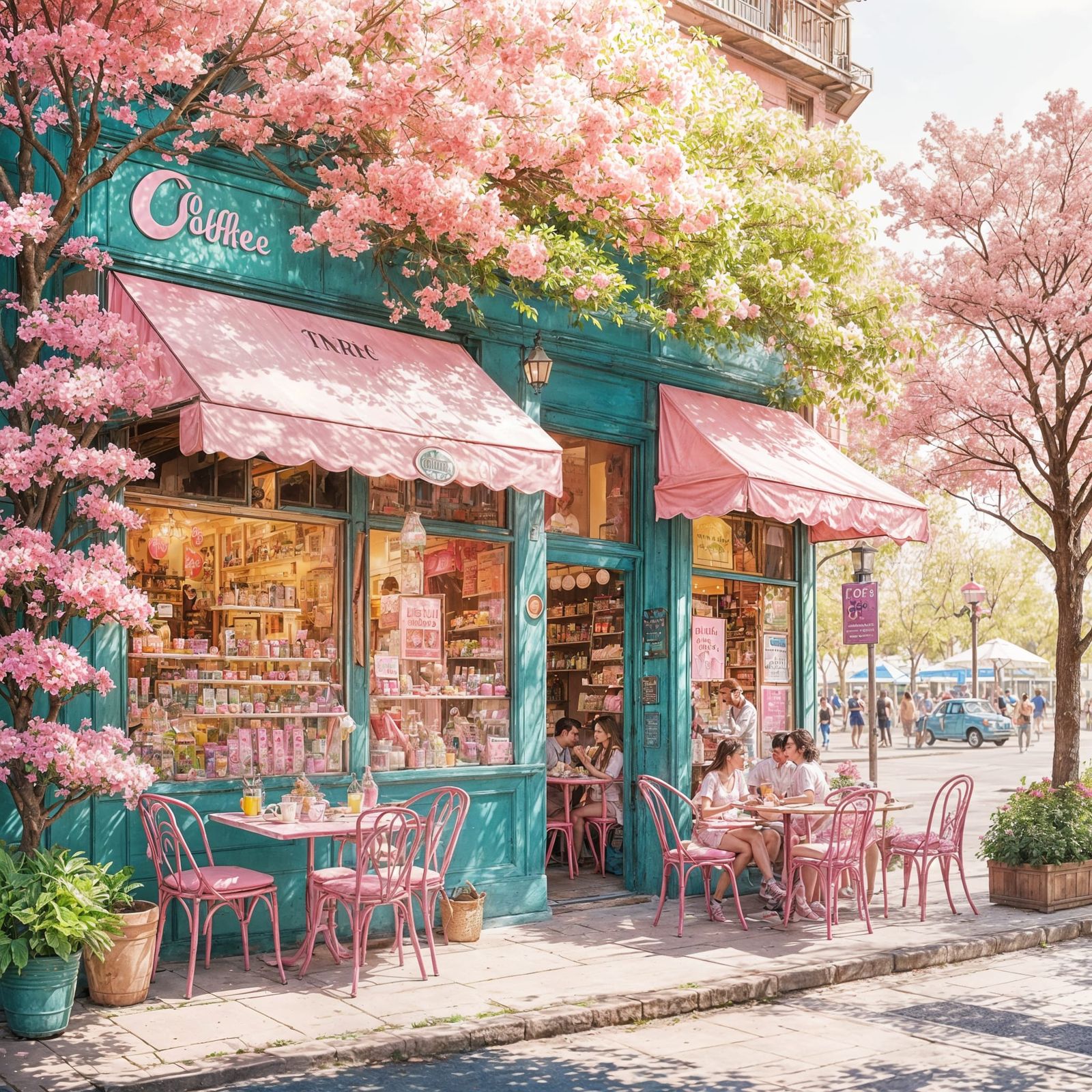 Vibrant Pink Oasis in a Bustling Park