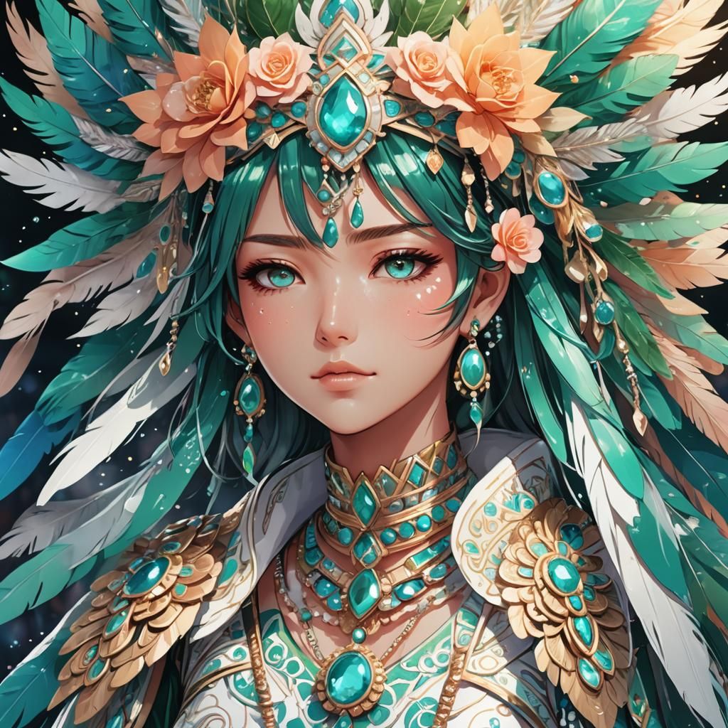 Aztec Anime Woman Portrait in Studio Ghibli Style