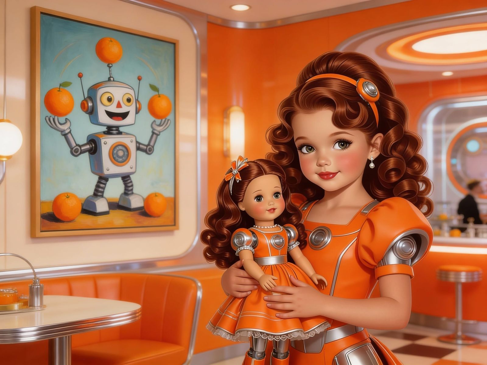 1950s Retro Futuristic Orange Interior With Juggling Robot