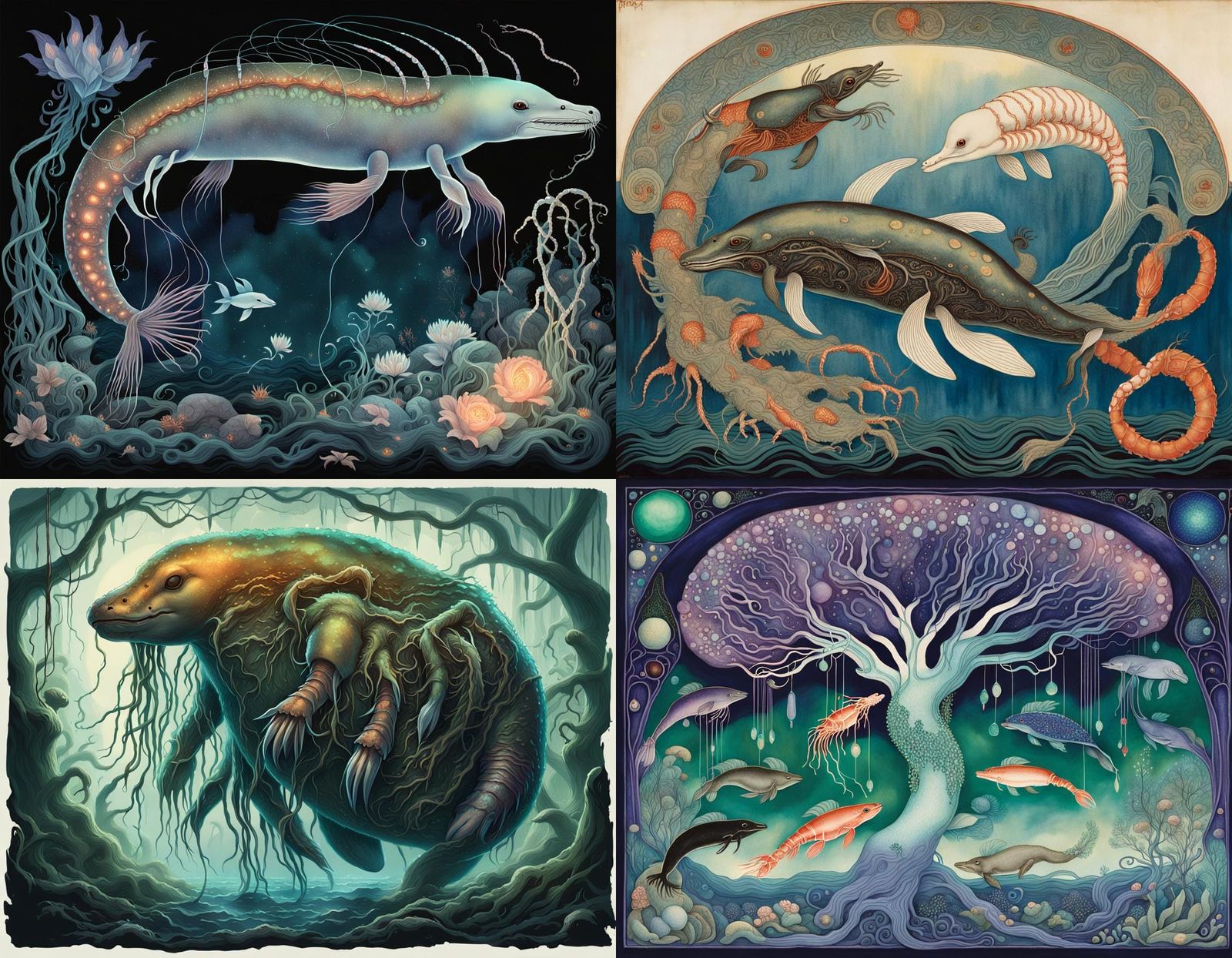 Bizarre Anatomical Creature Fusion in Detailed Illustration