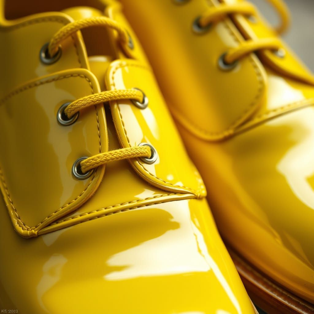 Yellow Patent Leather Shoes in Hyper-Realistic 4K