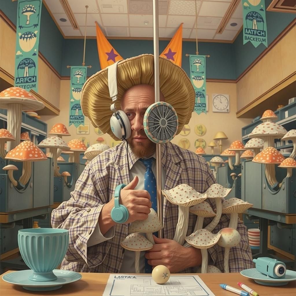 Whimsical Mushroom Convention with Gum Bureaucrats