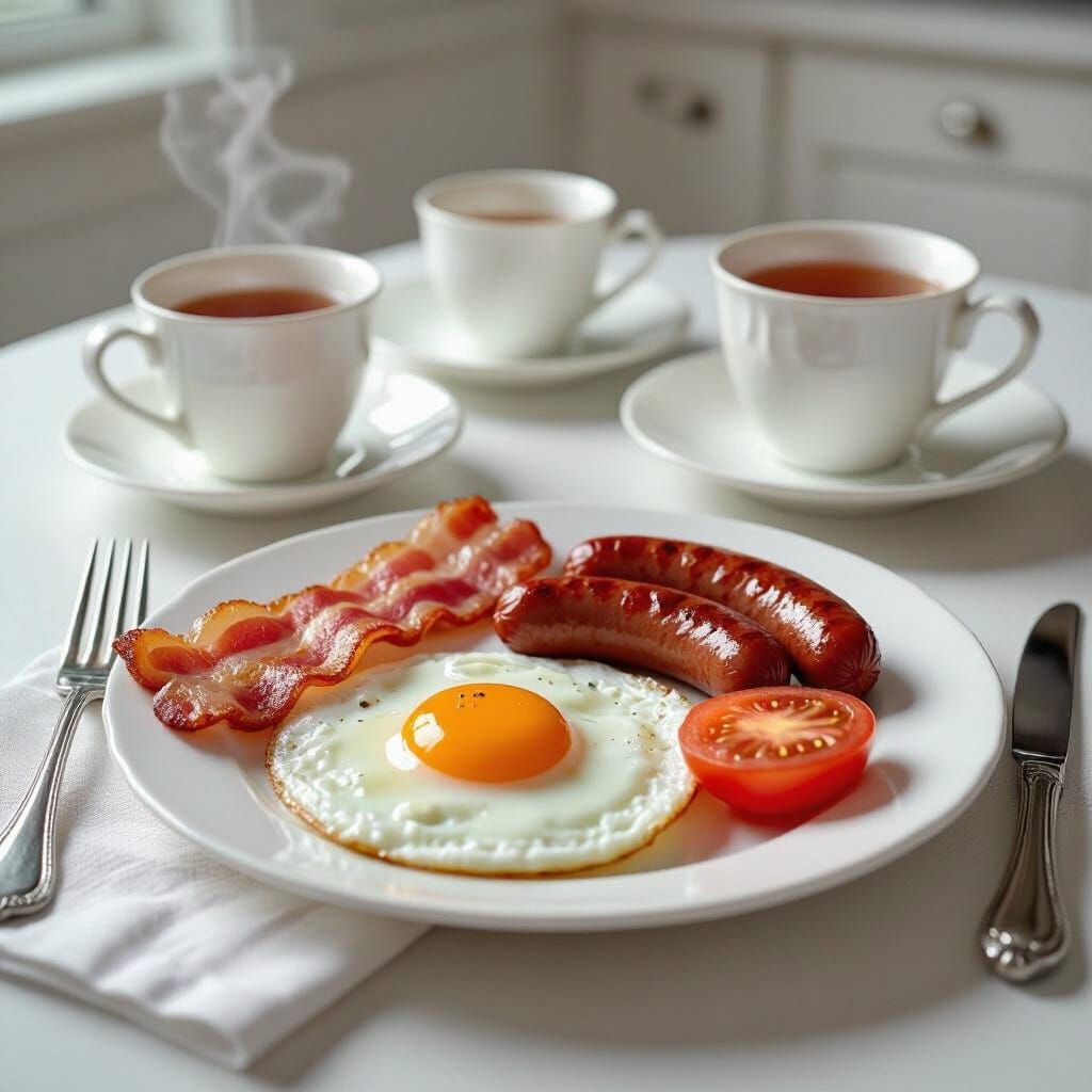 Monochrome English Breakfast in Digital Art Style