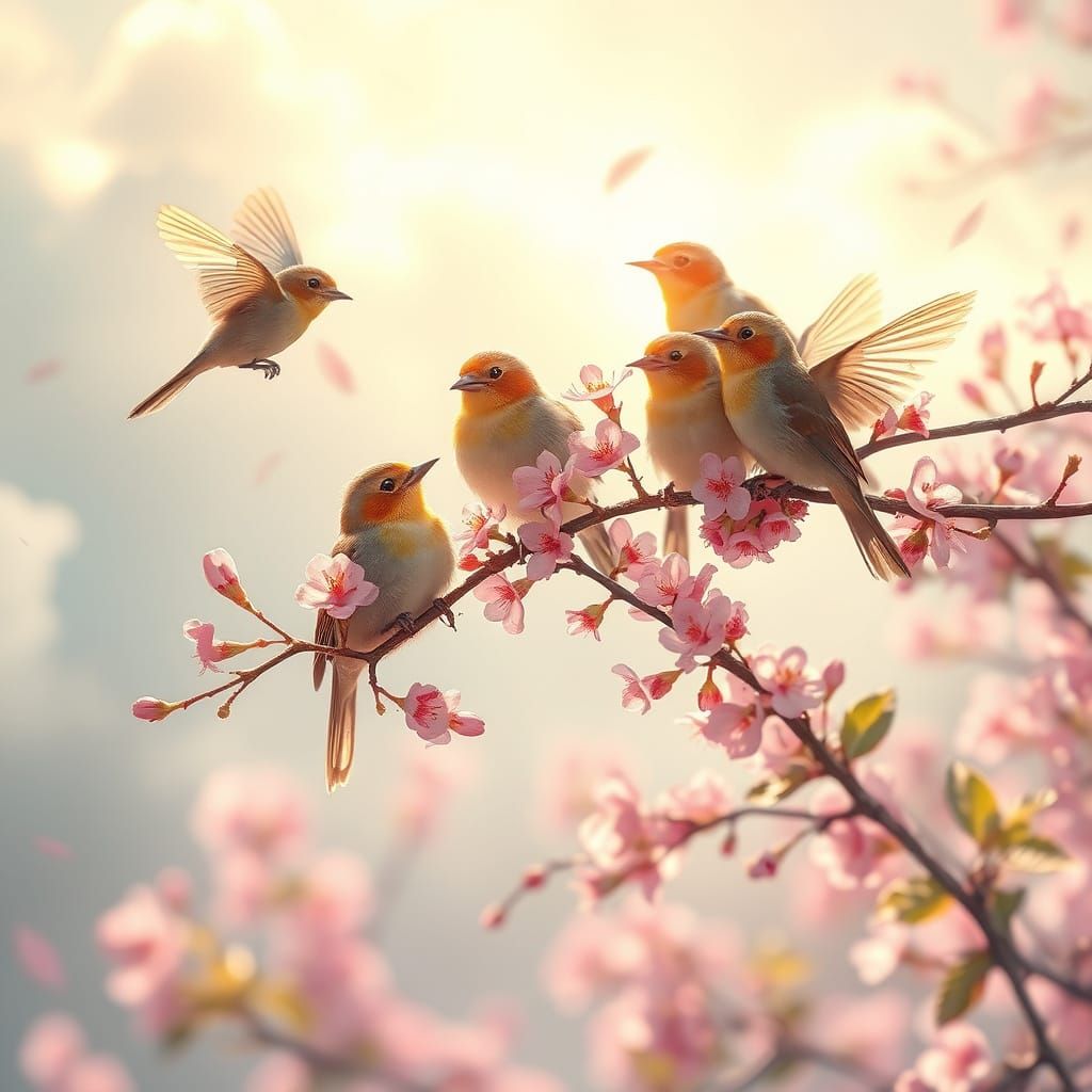 Delicate Flowering Twig in Vibrant Harmony