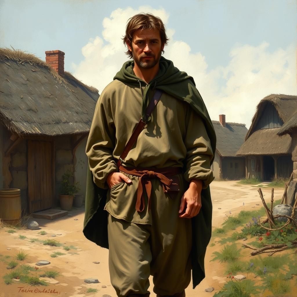 French Commoner in Village, Classical Realism Style