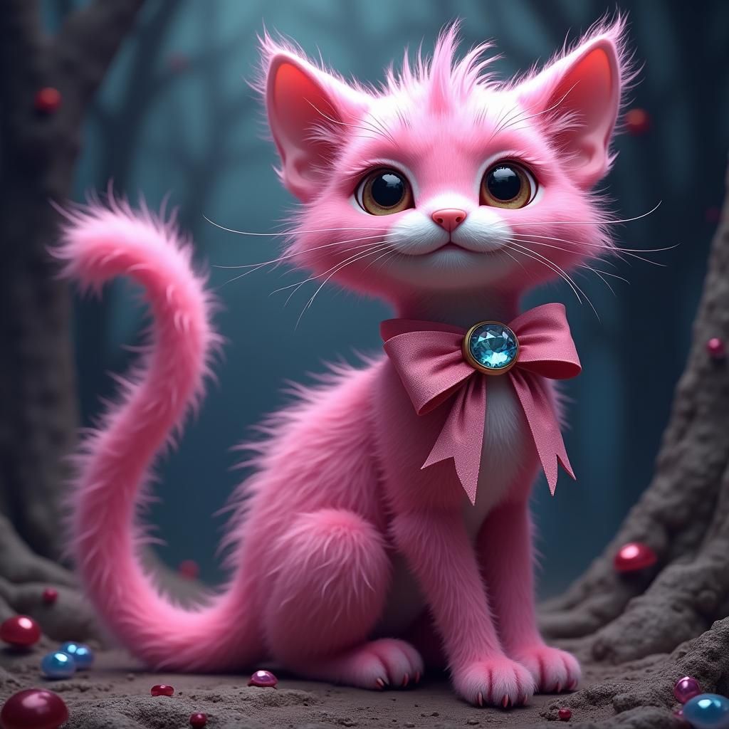 Pink Feline in a Fantastical Velvet-Inspired Landscape