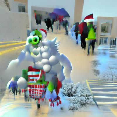 Christmas Monster Visits Mall in Winter Storm