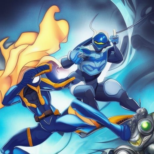 Pest Control Man Battles Blue Beetle in Anime Style