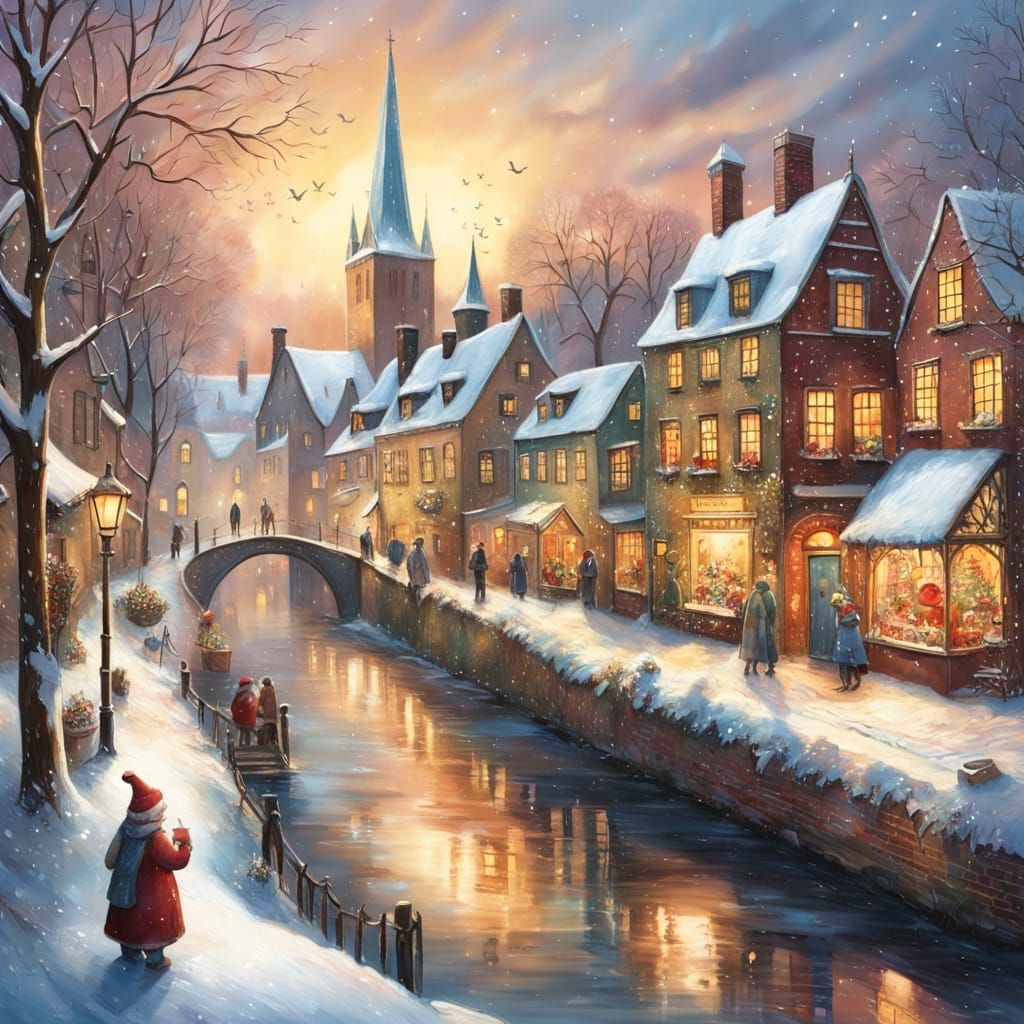 Charming Snowy Ribe Town in Festive Winter Sunlight