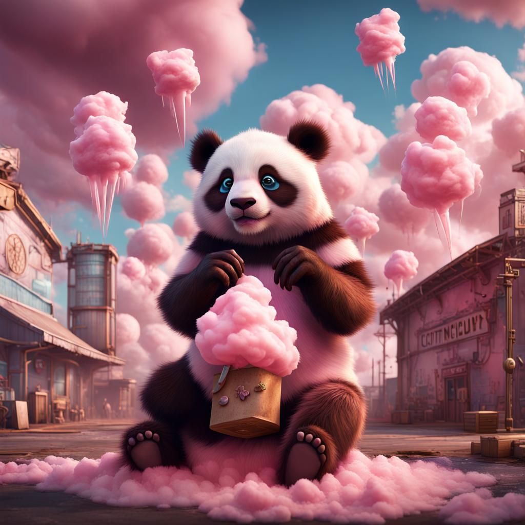Pink and Brown Panda at Cotton Candy Factory