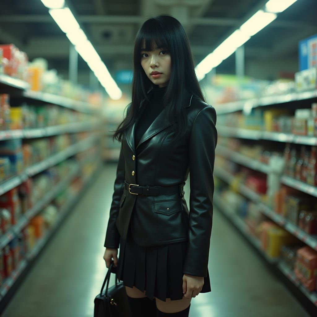 Young Check-Our Girl in Tesco Superstore, Cinematic Film Sti...