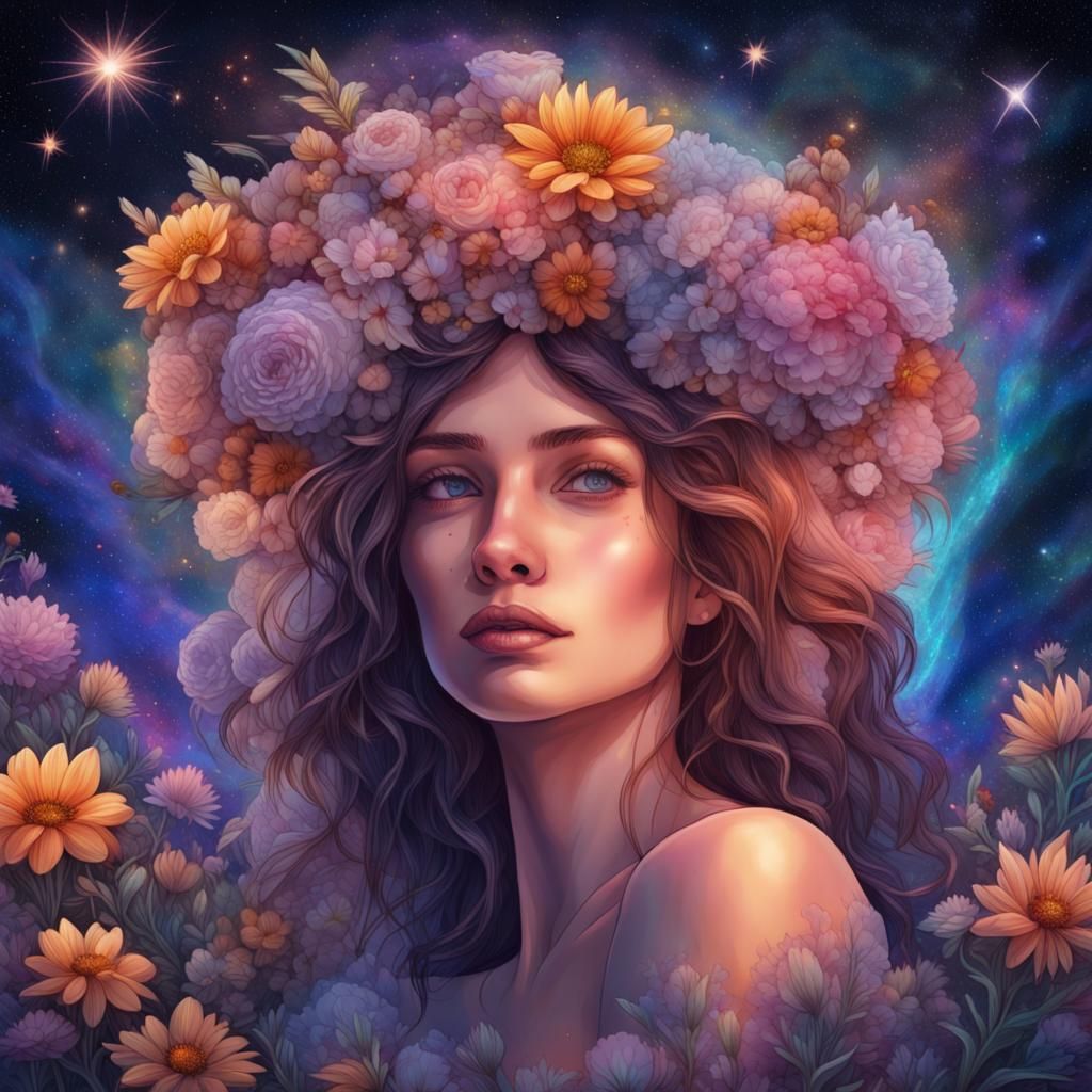 Floral Goddess in Astral Cosmic Style