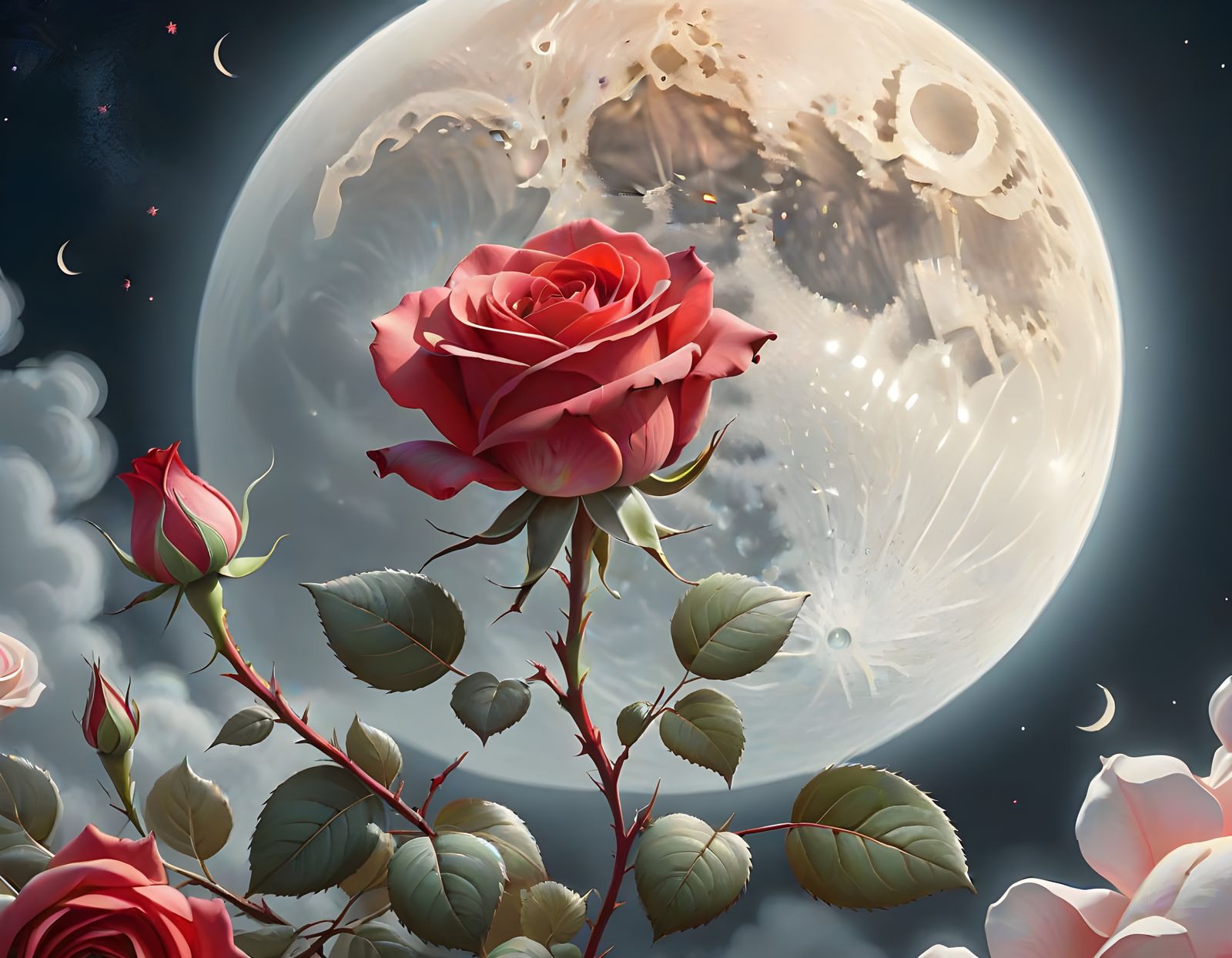 Lunar Red Rose: A Celestial Bloom