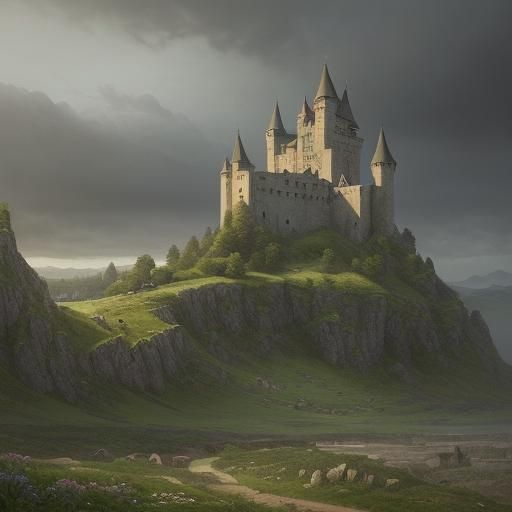 Summer Landscape with Castle Ruins: Digital Matte Painting