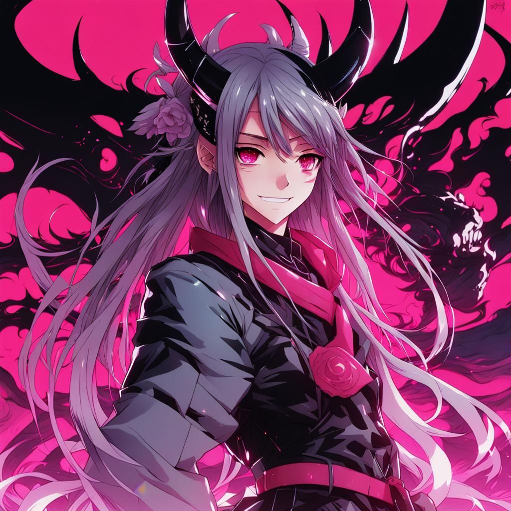 Demon Woman in Hot Pink: Cel-Shaded Anime Art