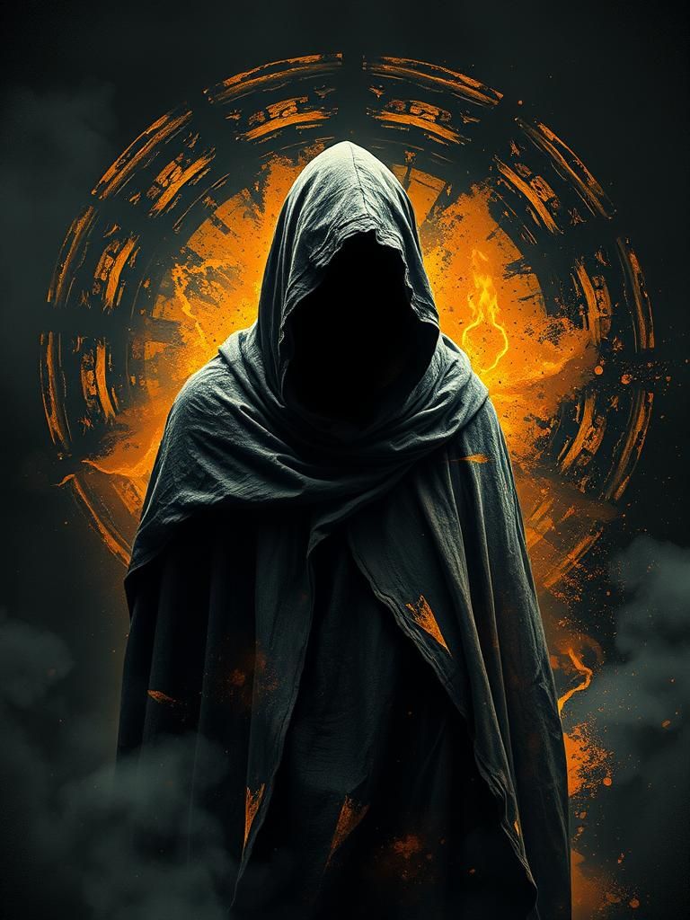 Shrouded Figure in Tattered Cloak: Ethereal Dark Art