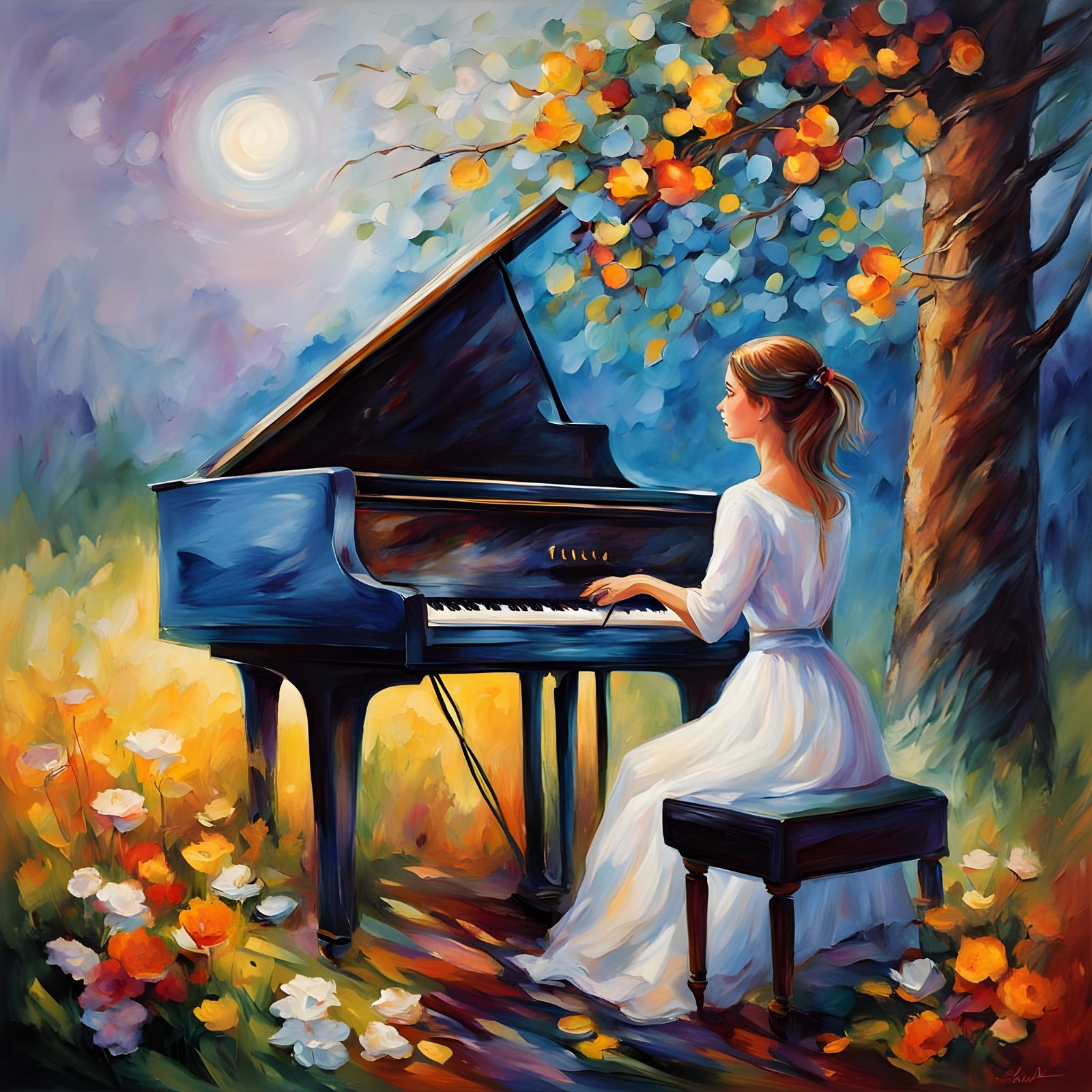 Ethereal Piano Concerto in Vibrant Wildflower Landscape