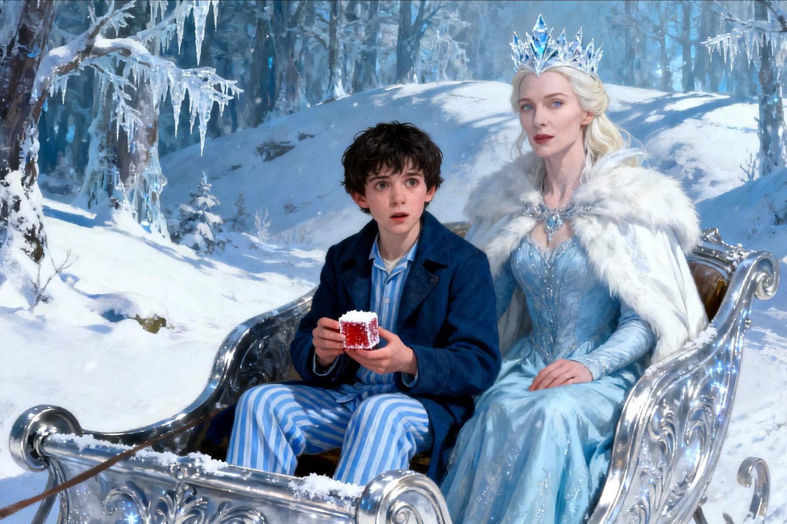 Edmund Pevensie Enchants in White Witch's Sleigh