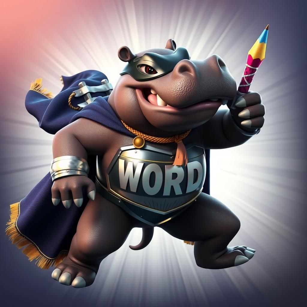 Heroic Hippo with Pencil-Sword in 3D Digital Art