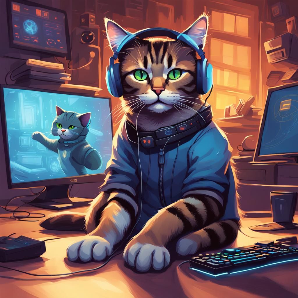 Gaming Cat Immersed in Virtual Reality