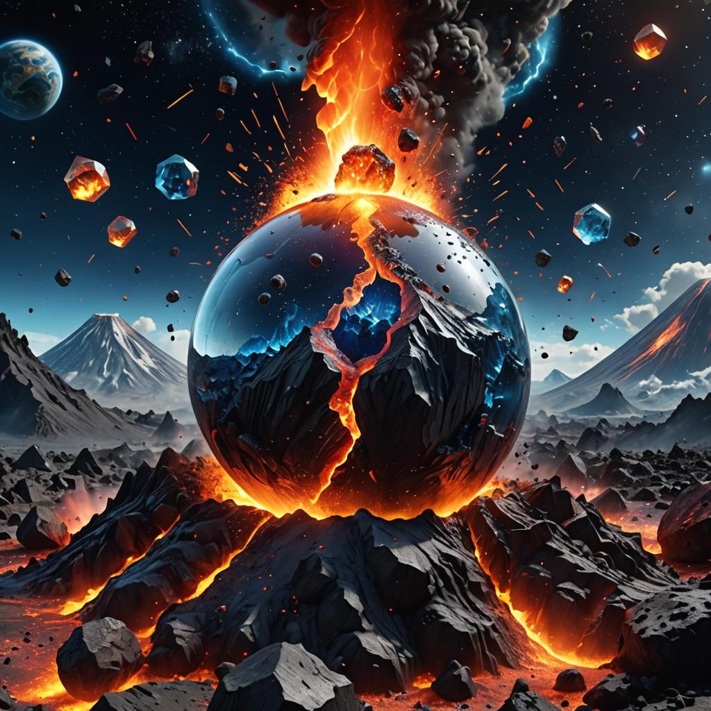 Erupting Volcano Shatters Glass Sphere in Galaxy