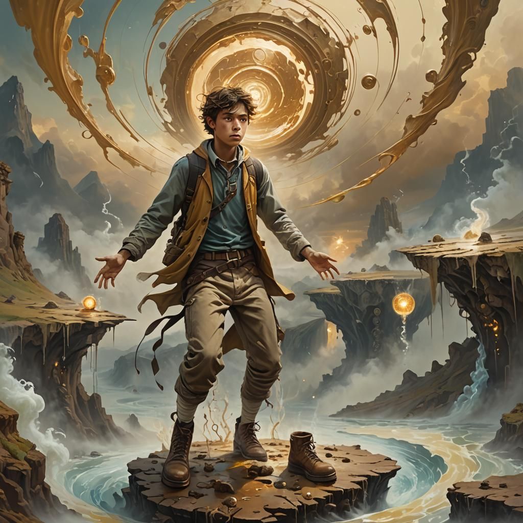 Adventurer Enters Surreal Vortex: A Vivid Oil Painting