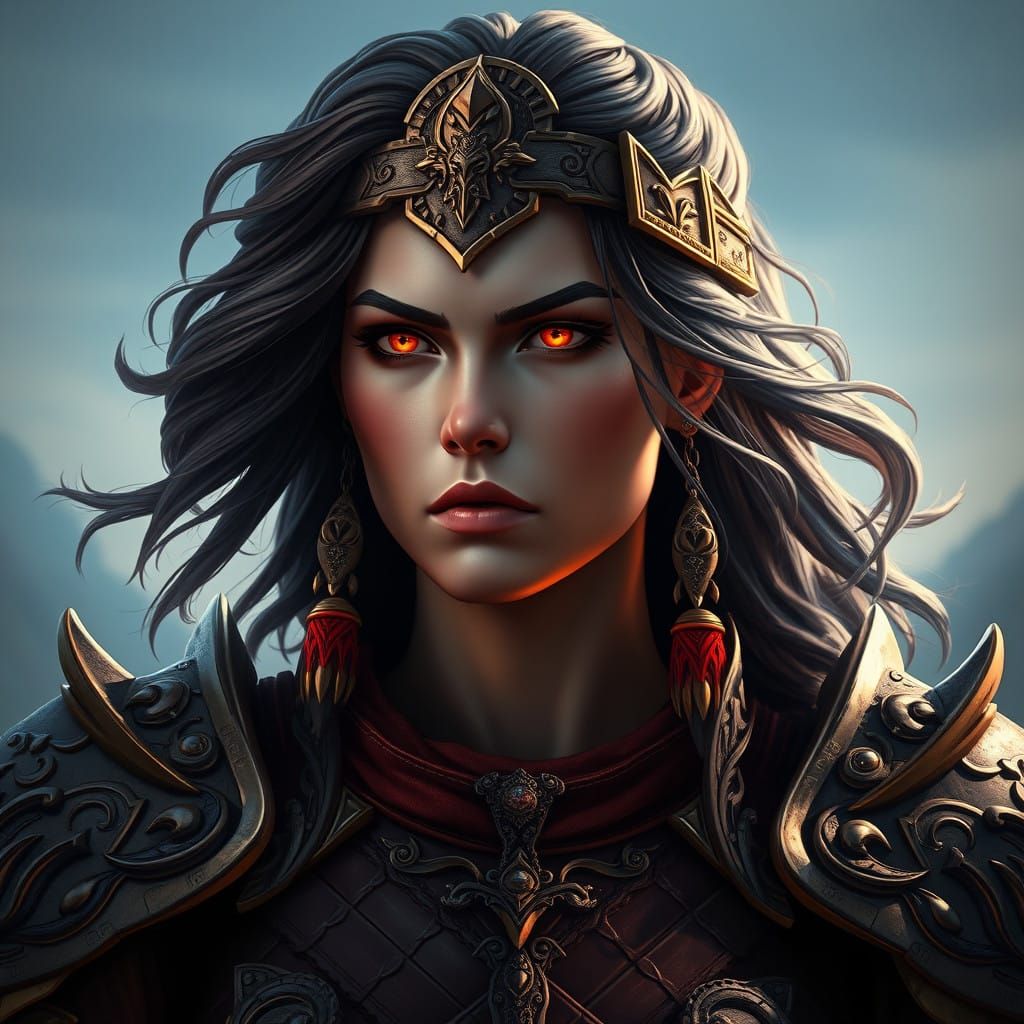 Triumphant Warrior Maiden in Regal Armor