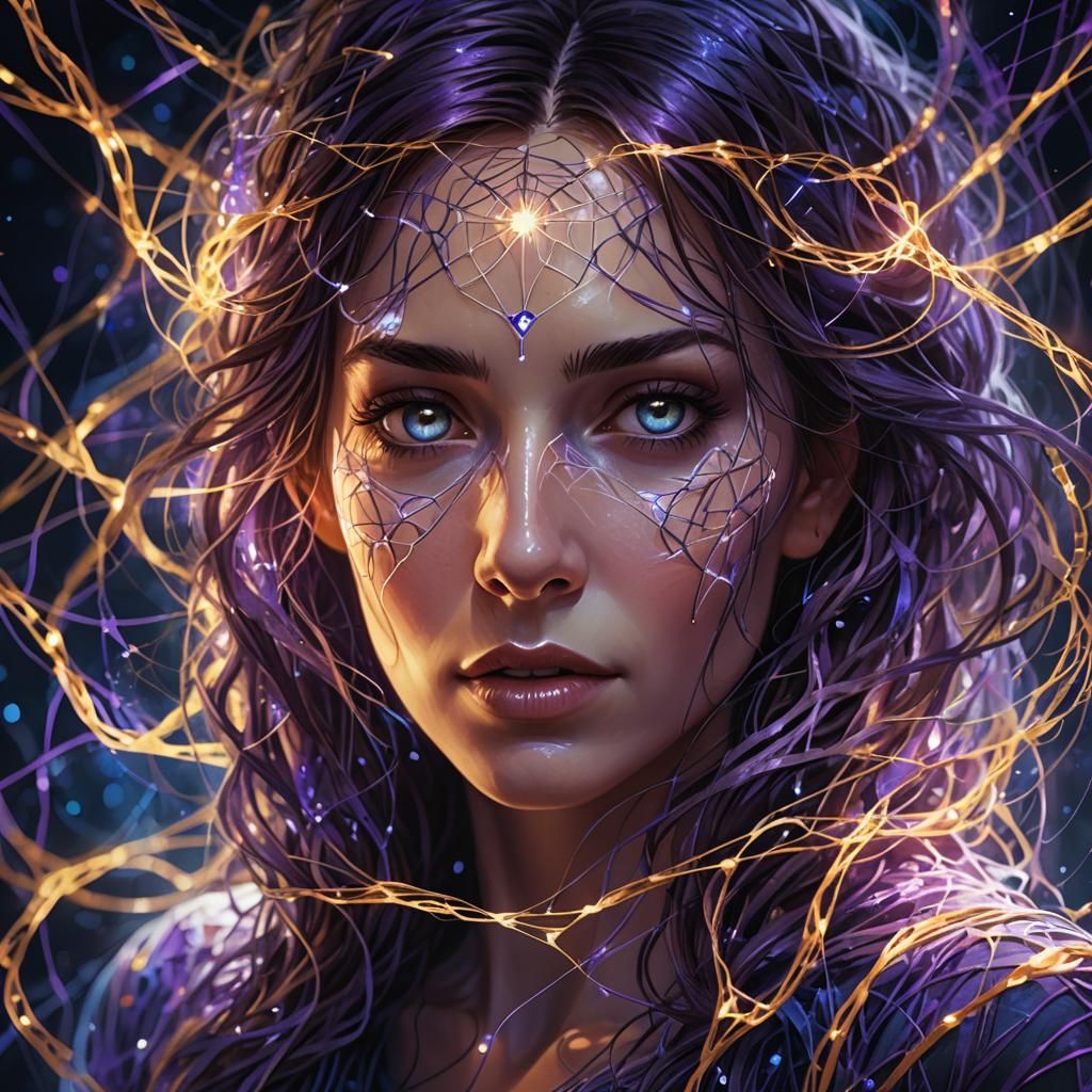 Ethereal Woman in Glowing Strings: Fantasy Concept Art