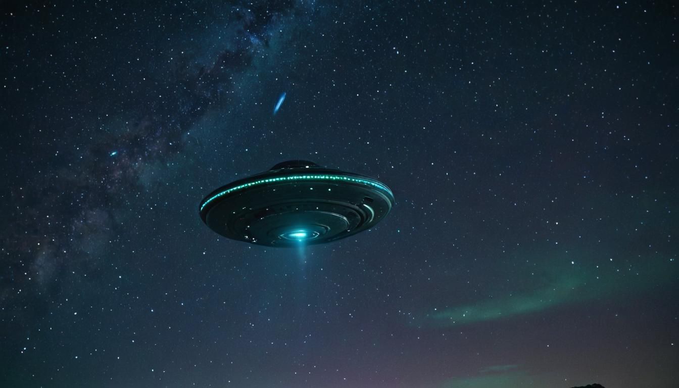 UFO in Starry Sky: Cinematic Film Still