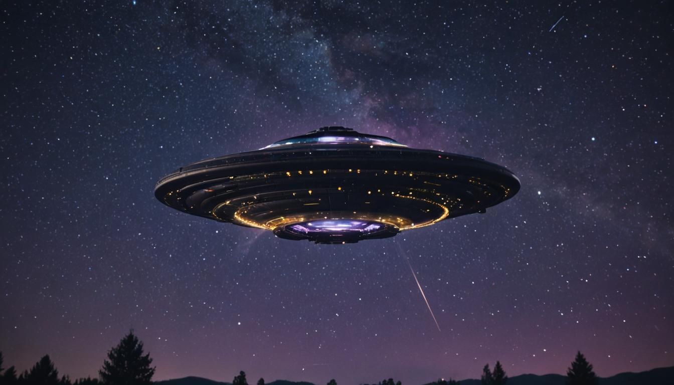 UFO in Starry Night Sky: Cinematic Digital Art
