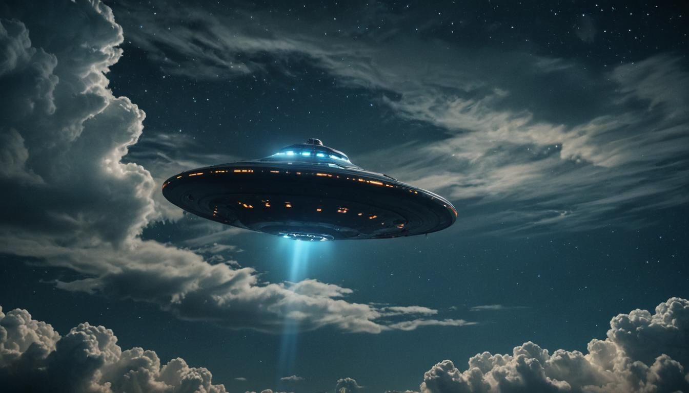 UFO in Starry Night Sky: Cinematic Film Still
