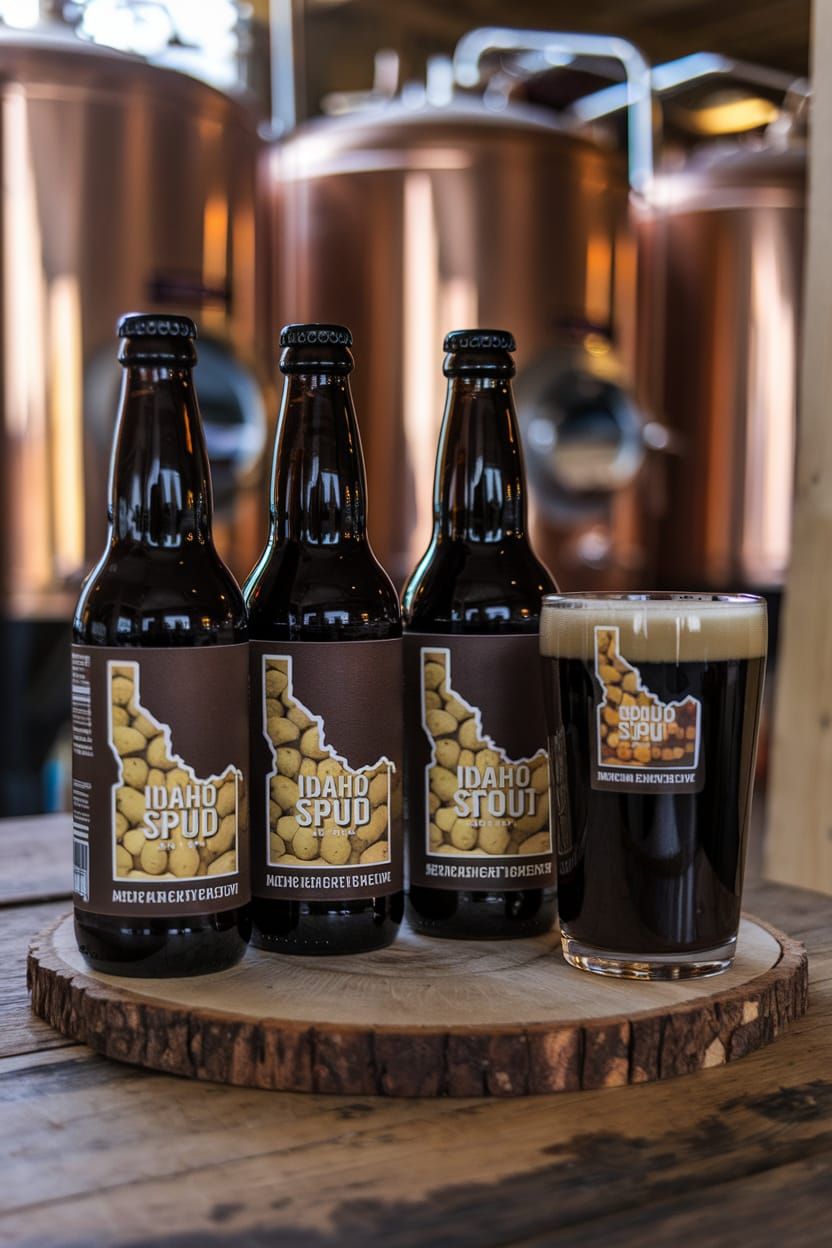 Idaho Spud Stout Bottles in Brewery Setting
