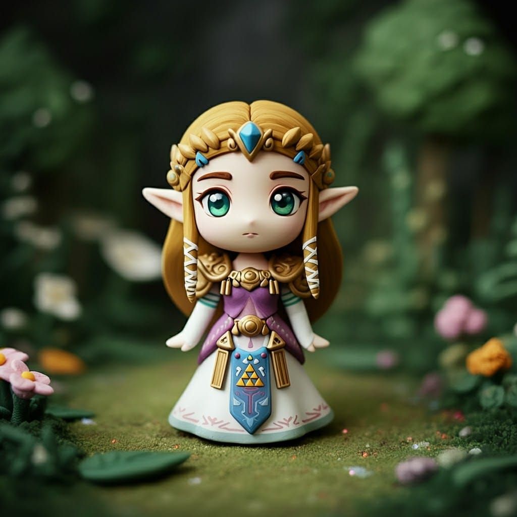 Chibi Zelda Clay Figure in Polaroid Style