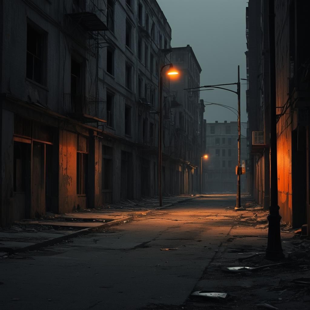 Eerie Dystopian Cityscape in Noir Style