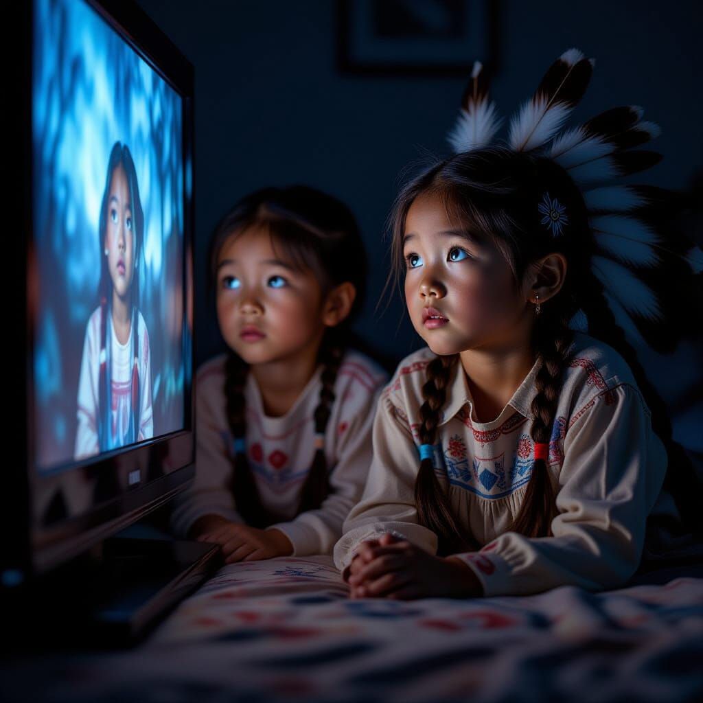 Children Watching Horror Films in Dark Room