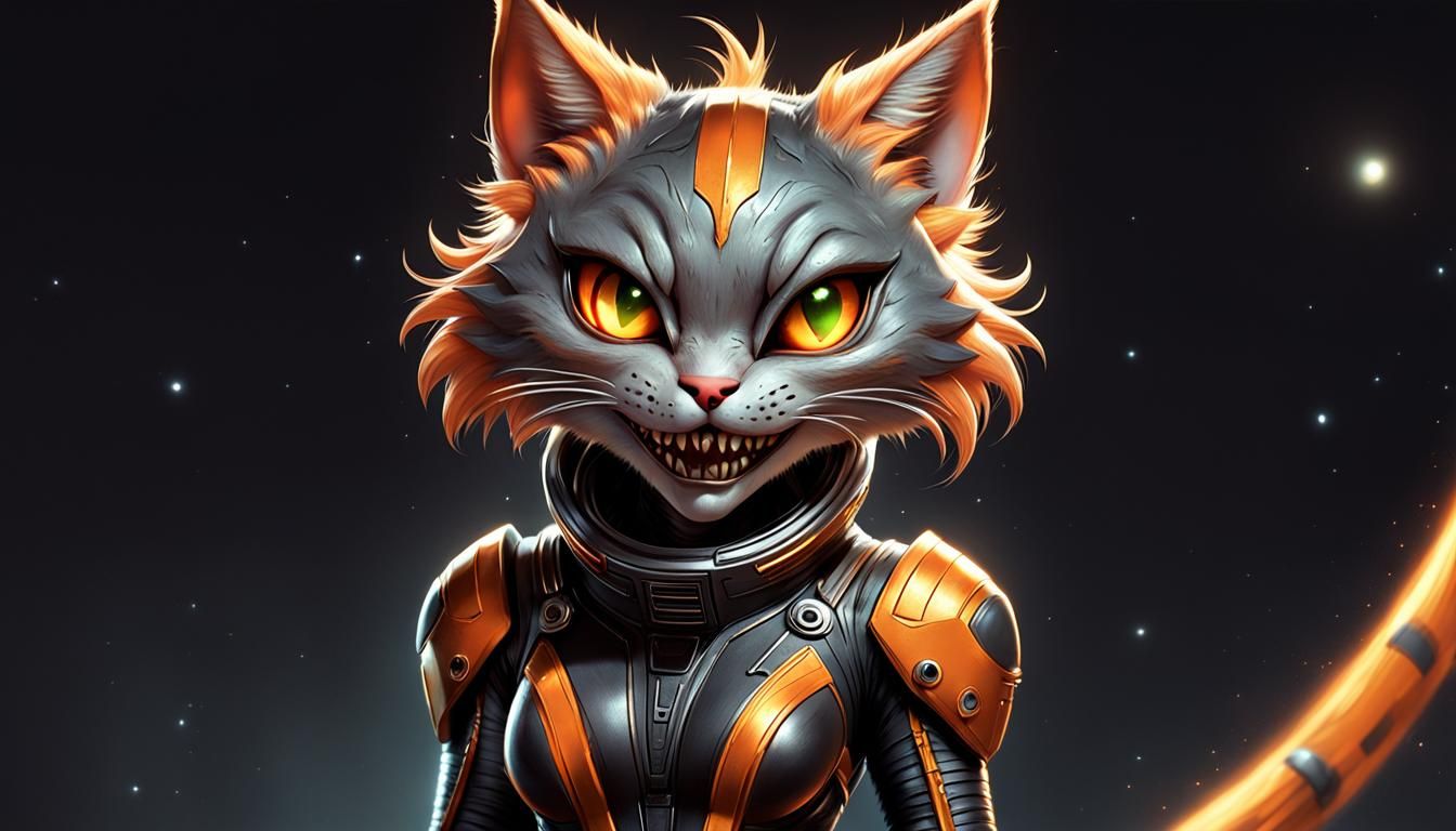 Orange Striped Catgirl Alien in Spacesuit
