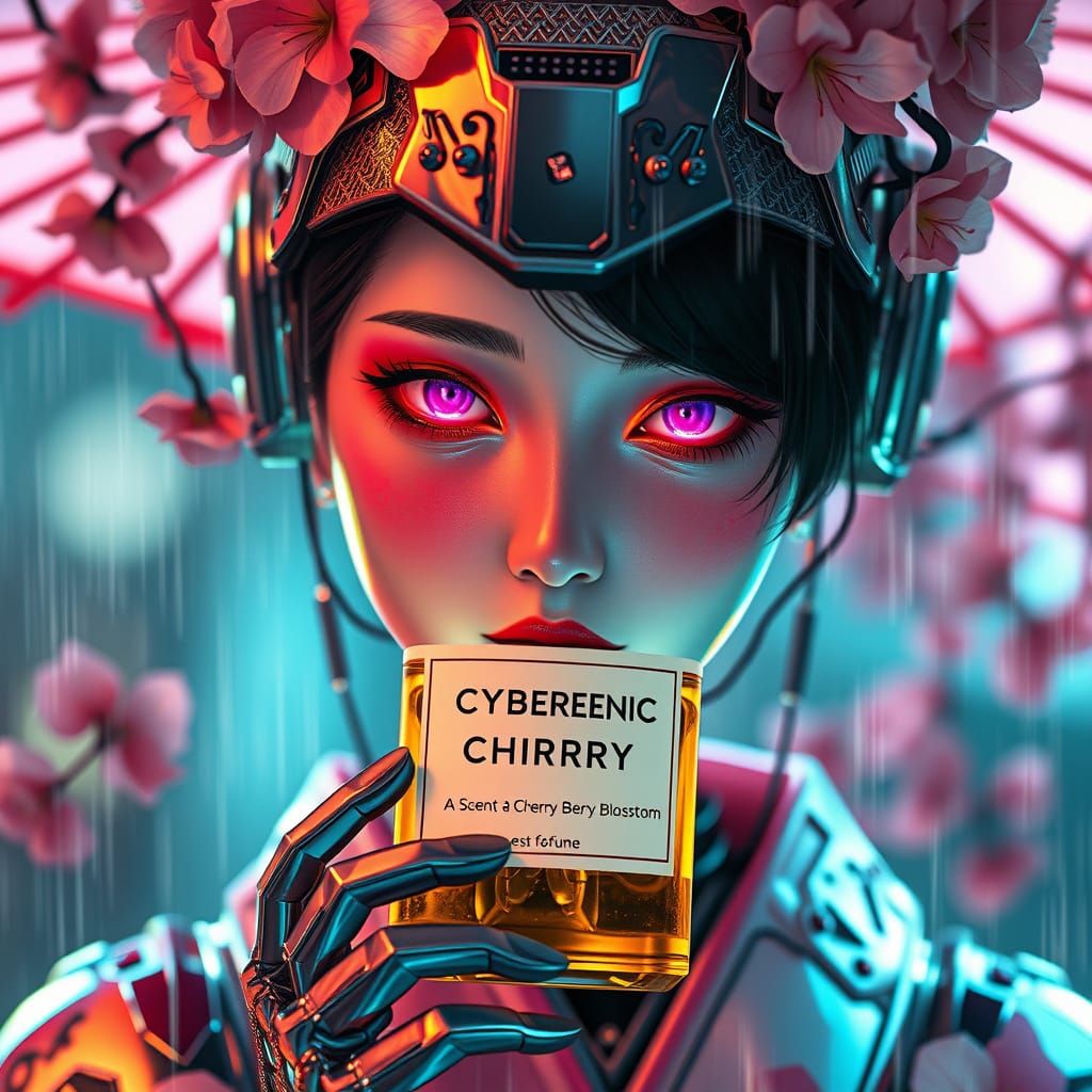 Cyberpunk Geisha Portrait in Cherry Blossom Glory